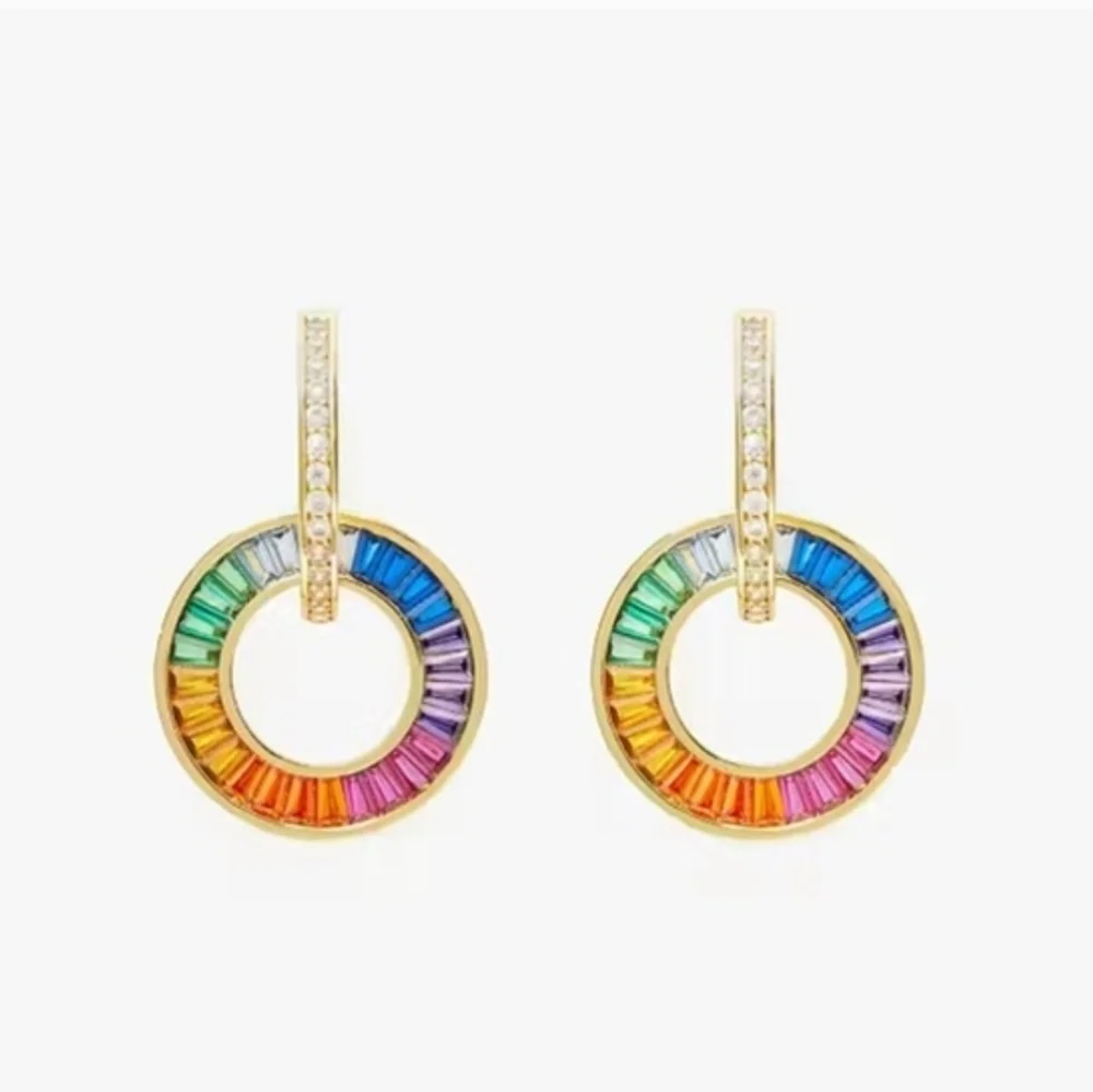 🌈▪️Kate Spade▪️ Multicolor Rainbow Drop Joy  Gold Hoop Earrings